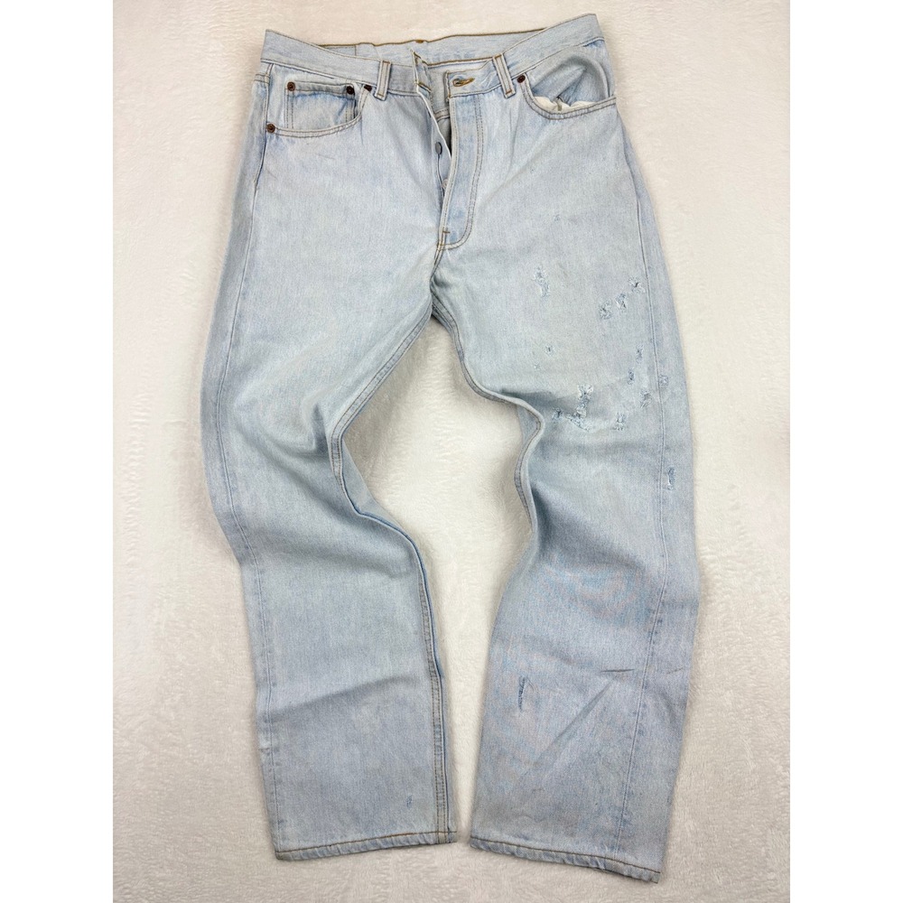 Levis 501 Mens 34x30 Vintage FadedWash Jeans USA Made Distressed Whisker@Thighs